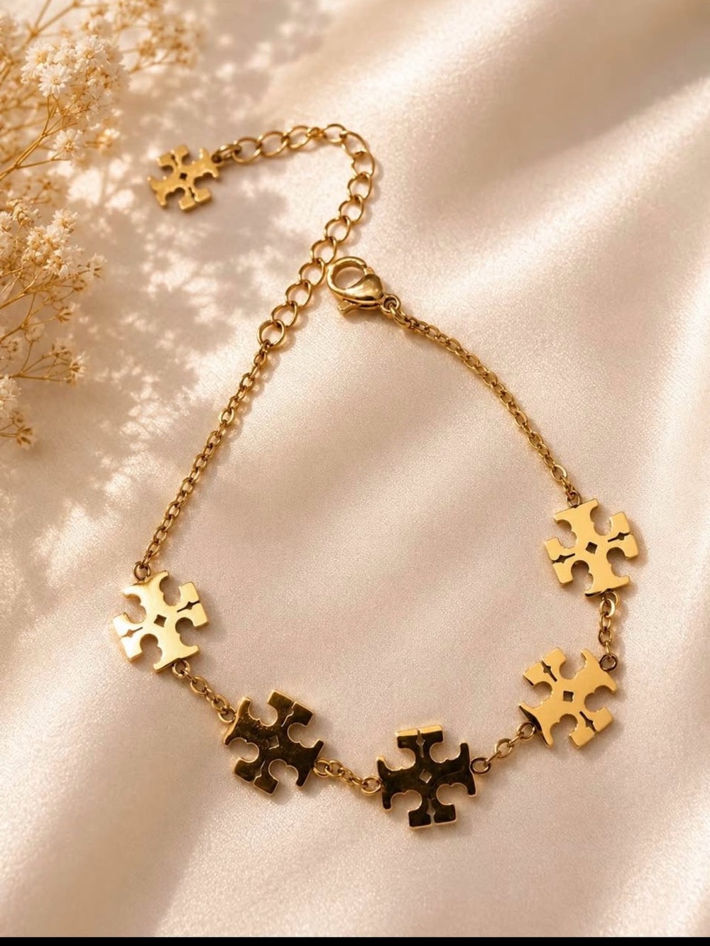 Gold Puzzle-Link Bracelet - Women Jewelry Adjustable